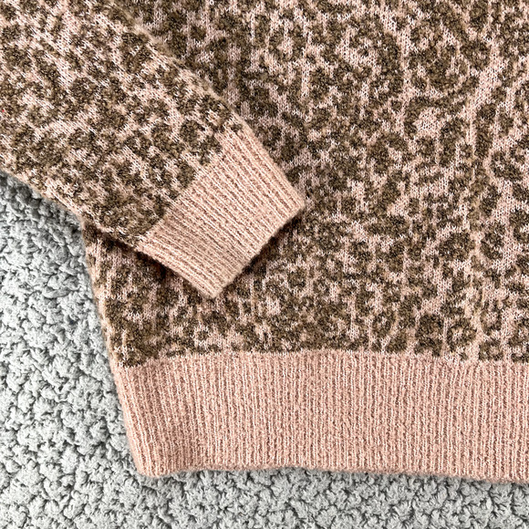 Madewell Sweater Womens Large Pink Cheetah Print Merino Wool Pullover Barbiecore - Picture 2 of 10